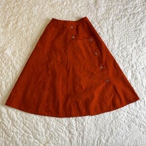 Vintage suede Orange A-Line Skirt with pockets
